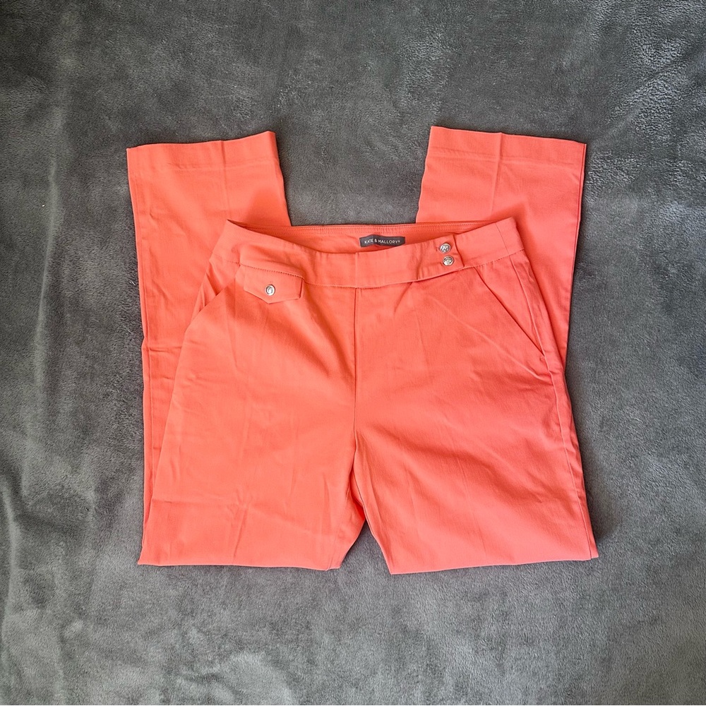 Kate & Mallory Straight Leg Pull on Pants in Bright Coral- Women’s Medium